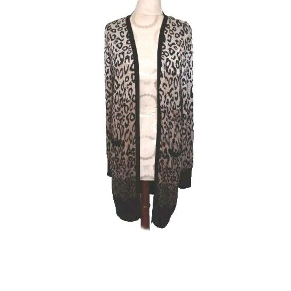 Oliver Leopard Print Cardigan Size Large Viscose Ombre Beige Brown Black - Picture 1 of 16